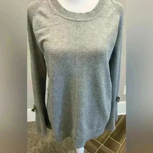 KARL LAGERFELD gray Ribbed long sleeve sweater bell sleeves bow medium - Picture 9 of 9